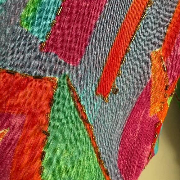 Key Lime Pie Womens Large Multicolor Cardigan Blouse Boho Festival Colorful Art - Picture 8 of 16